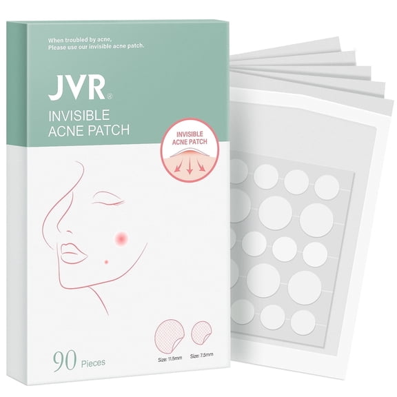 Acne Patches 90 Patches (2 Sizes) JVR Acne Medical-Grade Hydrocolloid Acne Patches for Face Invisible Pimple Patches Sticker with Absorbing Cover for Acne Treatment for All Skin Types