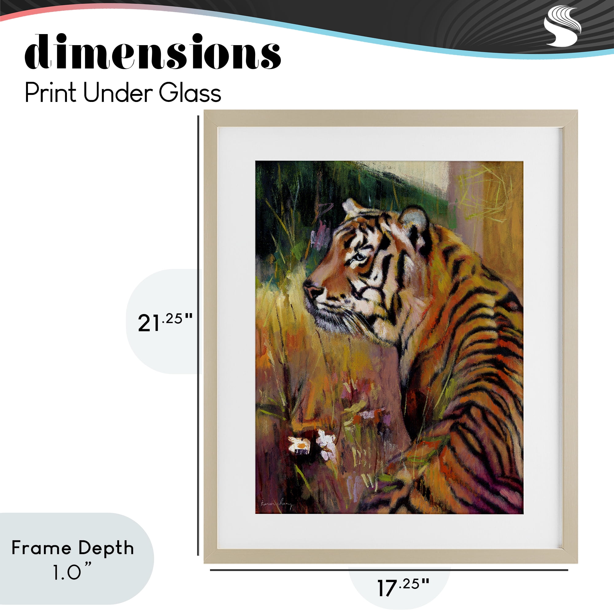 Stupell Industries Patience Tiger in Wait Birch Framed Print Under Glass, design by Karen Chang
