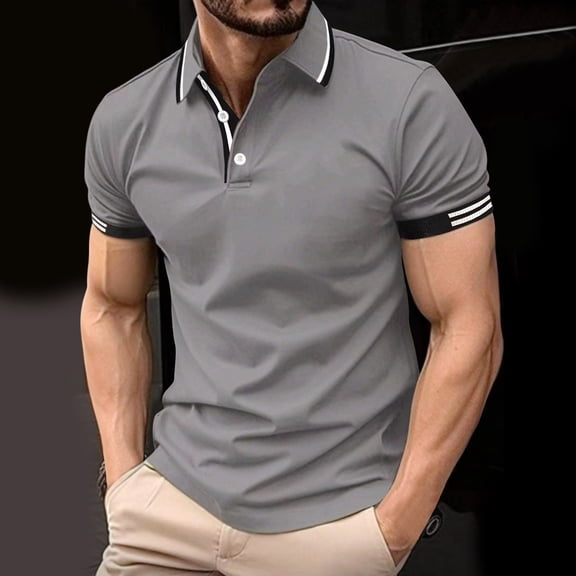 Fnnxeal Mens Slim Fit Short Sleeve Performance Polo Shirt, 100% Polyester, Moisture Wicking, Wrinkle Resistant, Breathable, Gray, S-XXXL,Size S