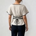 thumbnail image 5 of Cinched Waist Tops for Women Summer Short Sleeve Boat Neck Dressy Casual Blouse Going out Tops Brunch Outfits, 5 of 7