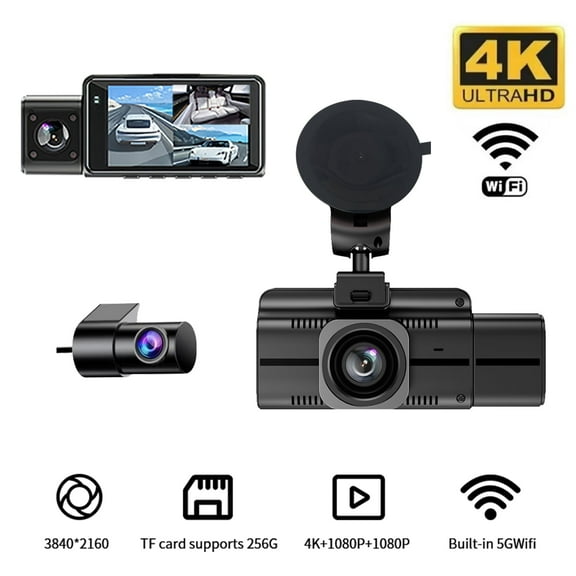 3-inch Digital Screen Driving Recorder, 4K Front and Rear Triple Recording, Built-in GPS, WiFi, and 24-Hour Parking Monitoring