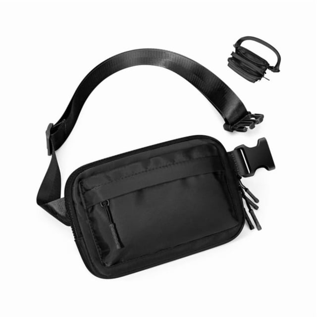 Waterproof Waist Bag with Adjustable Strap, Multiple Zipper Pockets, Lightweight Polyester Sling Pack for Travel Hiking Daily Use, Black