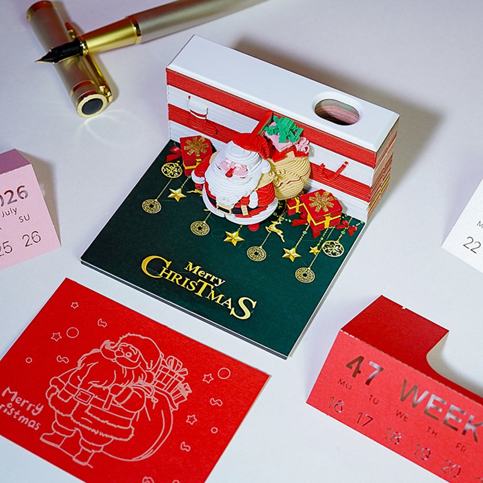 Clode 2026 3D Desk Calendar Notepad Christmas 3D Notepad Creative Sculpture Desk Calendar with Memo Notes | Christmas Themed Paper Art for Home & Decor 2022 Inspirational Wall Calendar