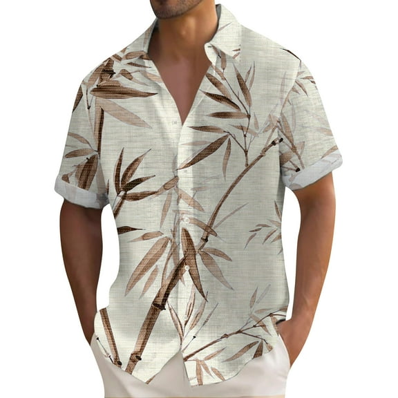 Yiaimeir Men Short Sleeve Tops Summer Casual Hawaiian Beach Shirt,Size M-4XL
