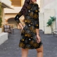 thumbnail image 3 of WTOBBY Women's Halloween Printed Fashionable V-Neck Button 3/4 Sleeve Pocket Dress - Spooky and Chic Dress with V-Neck Design, Ideal for Halloween Parties,Black L, 3 of 6