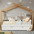 thumbnail image 2 of Euroco Wood Twin Size House Bed with Bookcase and Trundle Bed, White, 2 of 7