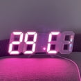 thumbnail image 1 of Reloj de pared LED 3D rosa, moderno despertador digital con pantalla de 24 o 12 horas, 1 of 5