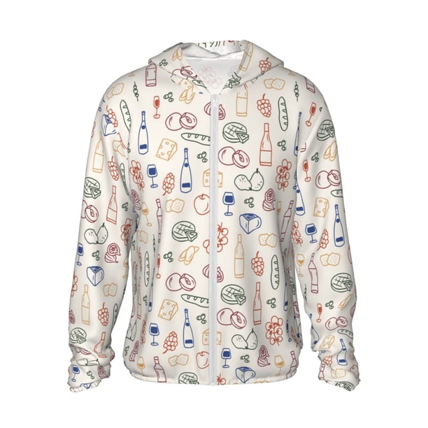 Balery Doodle Wine Sudadera ligera de manga larga con capucha y protección solar UPF 50+ para hombre y mujer, ideal para pesca y running-Medium