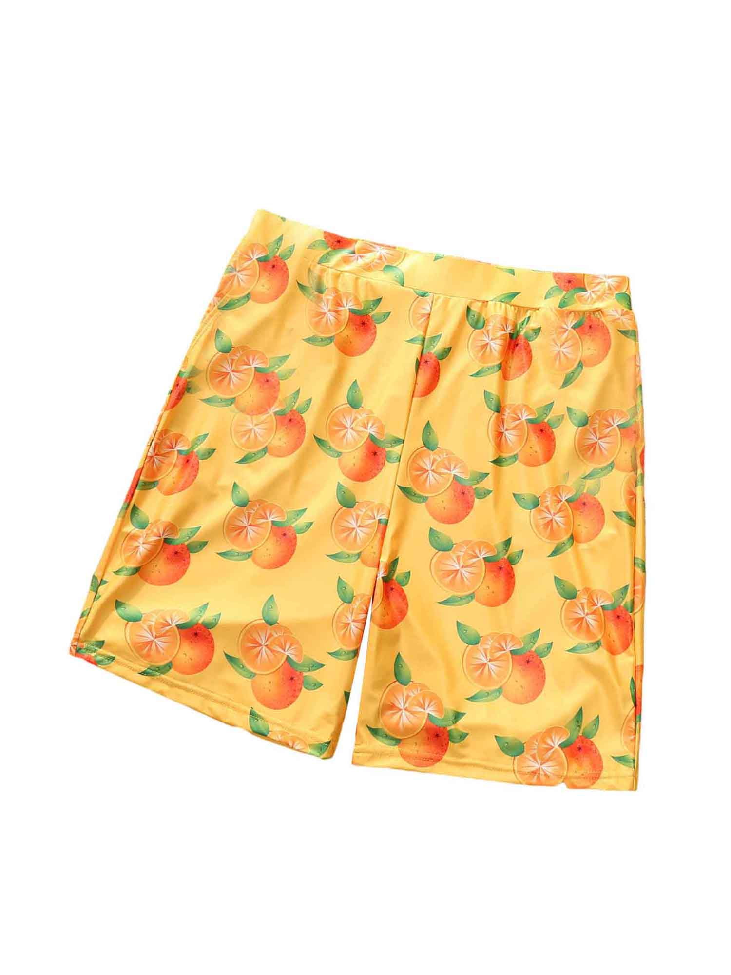 Faithtur Family Matching Swimsuit, Orange Print Sleeveless Bikini Set Swimming Trunks Bathing Suit