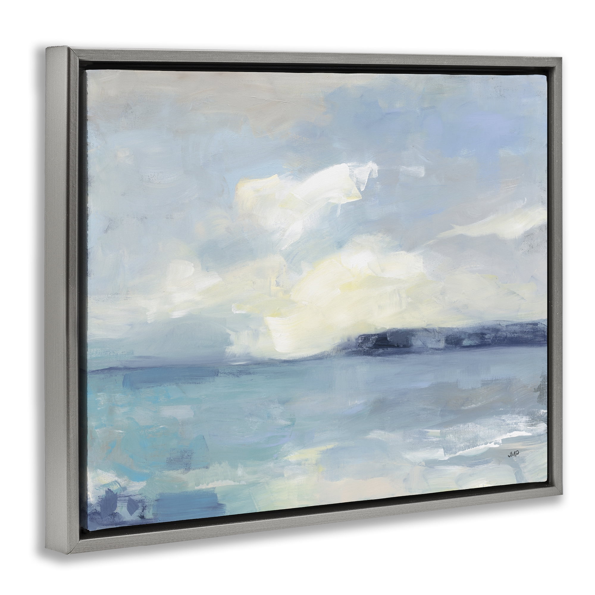 Stupell Industries Sunny Peninsula Seascape Landscape & Nature Painting Gray Floater Framed Canvas Art Print Wall Art, 21 x 17