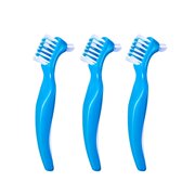 Denture Cleaning Brush Set with Multi-Layered Bristles & Ergonomic Rubber Handle, Portable Denture Double Sided Brush for False Teeth Cleaning, 3 Pieces (Blue, Orange, Purple)