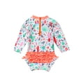 thumbnail image 4 of YEAHDOR Infant Baby Girls Floral Ruffles One Piece Swimsuit Long Sleeve Rash Guard Shirt Bathing Suit, 4 of 7