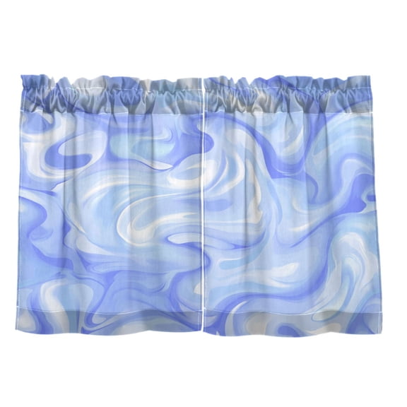 Blue and White Soft Pattern 27"x24" Linen Look Cafe Curtain Set with Privacy and UV Protection