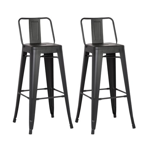 Black Silver Set of 4 Metal Frame Tolix Style Bar Stool Chair With Back CB4