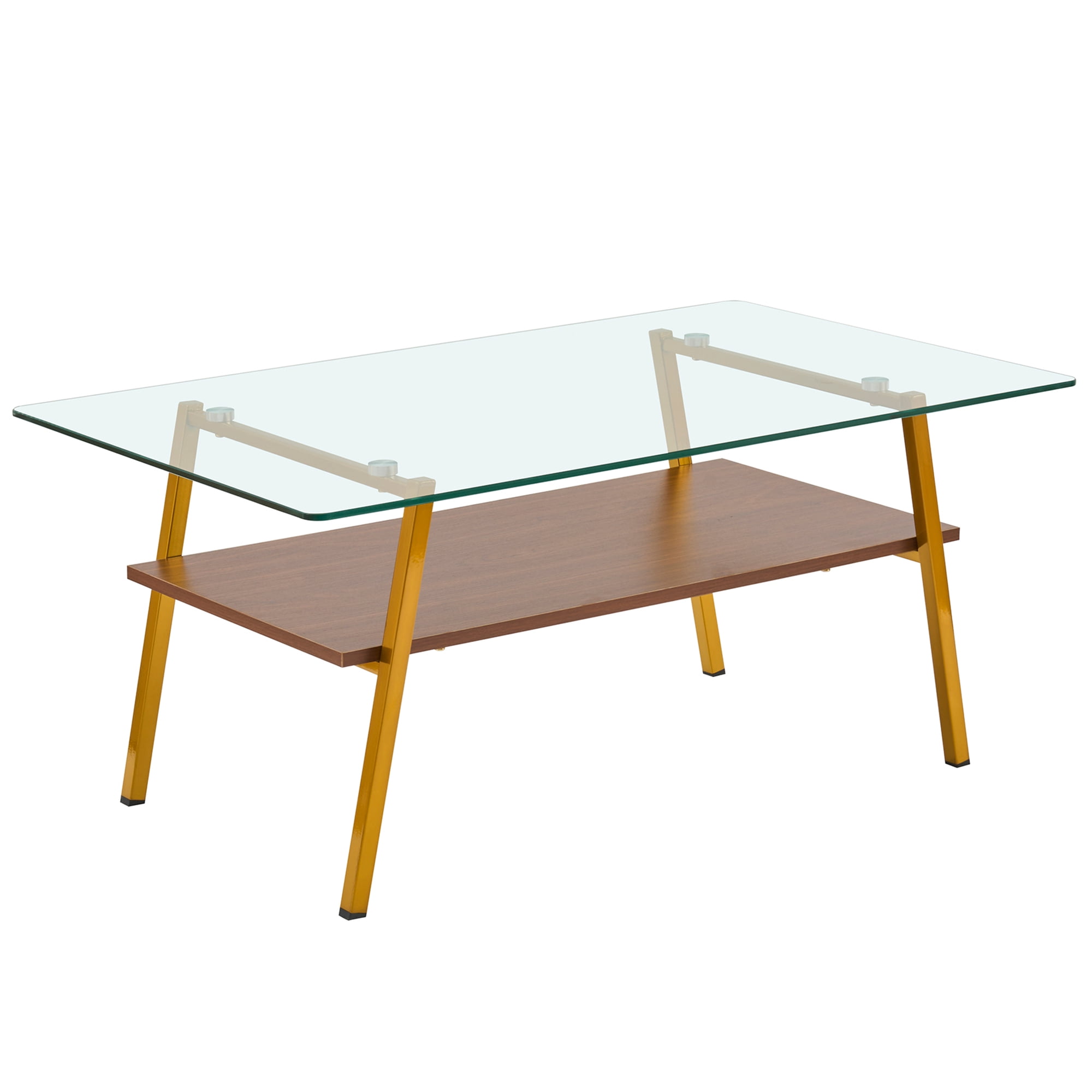 Euroco Rectangle Coffee Table, Tempered Glass Tabletop with Gold Metal Legs, Modern Table for Living Room , Transparent Glass