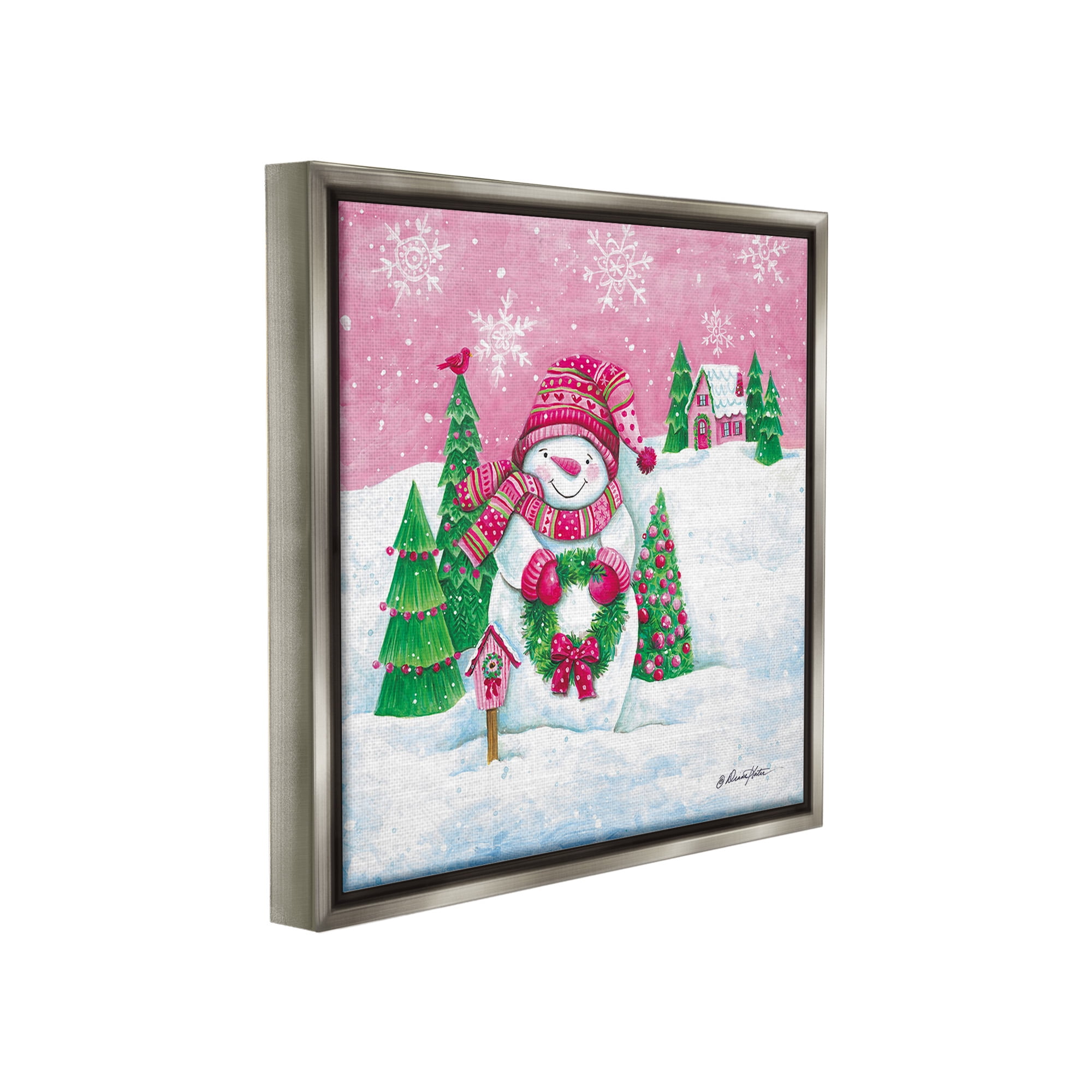 Stupell Industries Scenic Winter Snowman Holiday Painting Gray Floater Framed Canvas Art Print Wall Art, 25 x 25