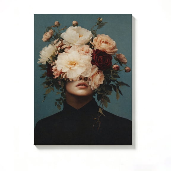 FLASHLUMI 8x12 Inch Surreal Floral Head Woman Portrait Oil Painting Canvas Wall Art, Modern Floral Art Home Decor for Living Room Bedroom, No Frame