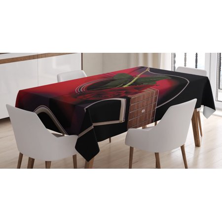 

Red and Black Tablecloth Spanish Musician Portugal Hand Made Guitar with Romance Theme Love Rose Rectangular Table Cover for Dining Room Kitchen 60 X 84 Inches Ruby and White by Ambesonne