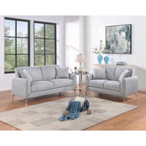 Modern Light Gray 2pc Sofa Set with Burlap-Like Fabric and Tight Seat