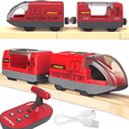 thumbnail image 1 of Tren de Madera Motorizado, Tren de Control Remoto con Conexión Magnética, Trenes Locomotoras Que Funcionan con Baterías para Niños Pequeños, Compatible con Thomas, Brio, Chuggington (Rojo), 1 of 7