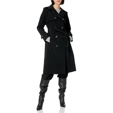 London Fog Women's 3/4 Length Double-Breasted Trench Coat with Belt Medium Black