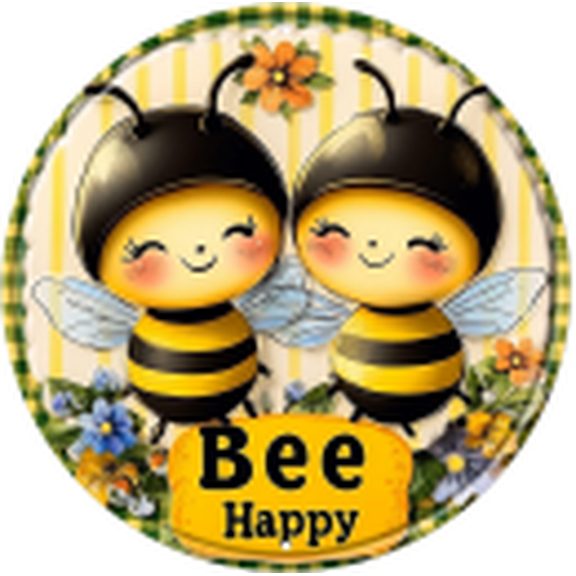Bee Round Metal Tin Sign Wreath Bee Happy Rustic Vintage Wall Decor for Home Garden Kitchen Bar Cafe Garage Retro Door Hanging Plaque 8x8inch