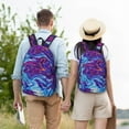 thumbnail image 5 of Honeii Swirl Print Blue Purple Print Canvas College Laptop Backpack, Durable Rucksack Travel Notebook Bag School Backpack Book Bag for Men Women-Small, 5 of 7