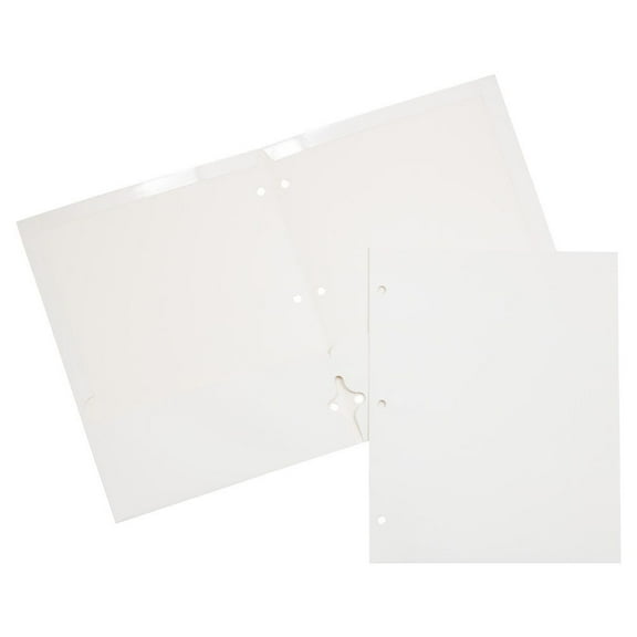 JAM Paper Laminated Two Pocket Glossy 3 Hole Punch School Folders, White, 3/Pack
