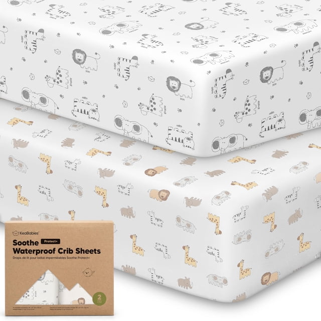 Juego de 2 sábanas ajustables impermeables de algodón orgánico para cuna KeaBabies 132 x 71 cm