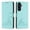 Mint, variant on Compatible with Samsung Galaxy A34 5G Card Slot Case,[Cat Knurling] PU Folio Flip Wallet Magnetic Case[RFID Blocking] Leather Protective Stand Cover with Wrist Strap for Women Men,Mint