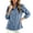 Light Blue, variant on Women's Ruffle Trim High Collar Denim Jacket Lightweight Button Down Puff Long Sleeve Tops Dressy Casual Solid Color Trucker Coat S