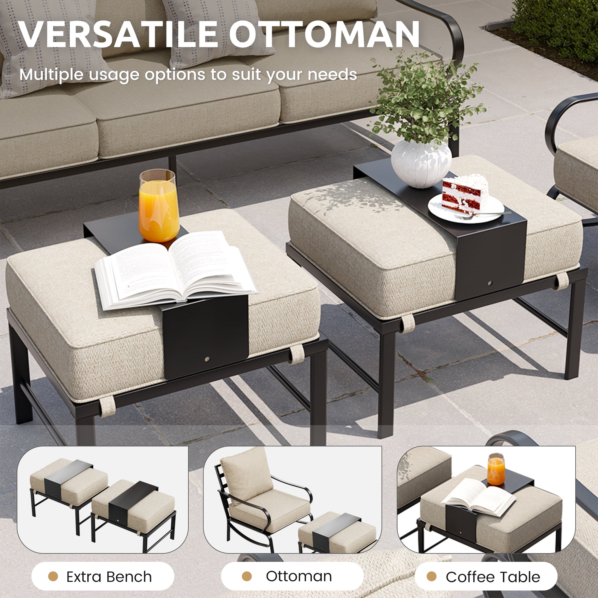 Poteban Aluminum Patio Furniture,Outdoor Metal Sectional Sofa with Table and Waterproof Covers,Blue Modern Patio Furniture Set for Garden Backyard
