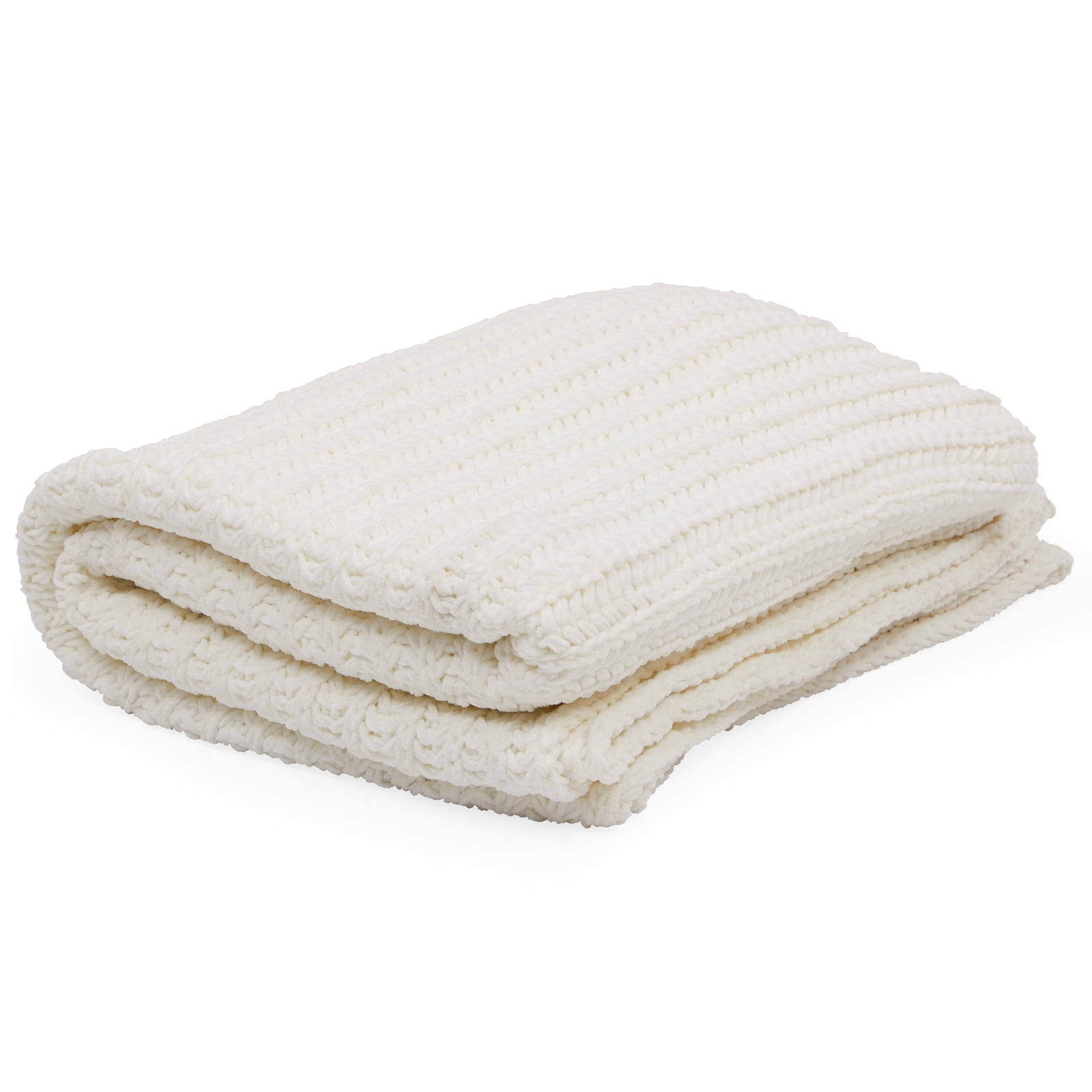 MoDRN Polyester Chenille Large Throw Blanket, Cream, 50x60"
