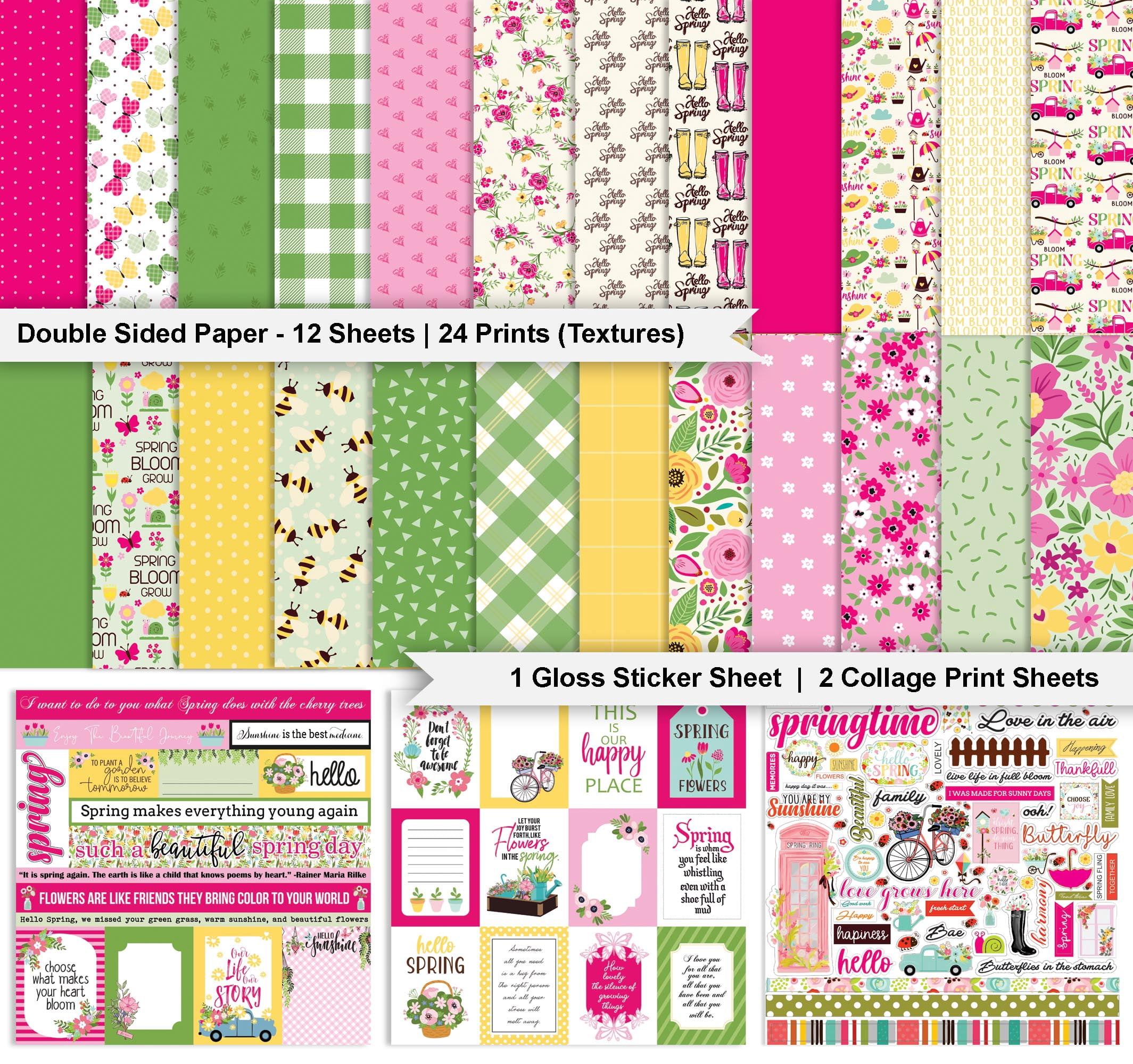 Inkdotpot Floral Theme Collection Double,Sided Scrapbook Paper Kit Cardstock 12"x12" Card Making Paper Pack Of With Sticker Sheet - 16 Pages - Multicolor