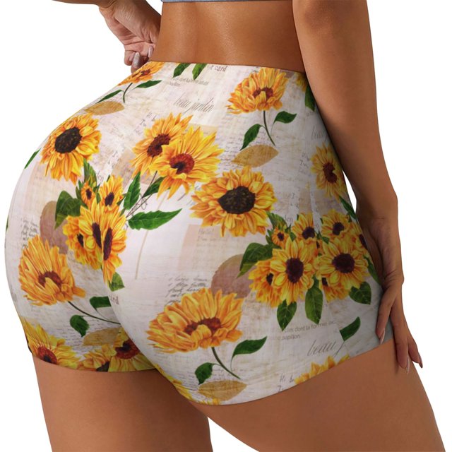 Balery Sunflower 5 Pantalones cortos de entrenamiento estampados para mujer, sin costuras, ajustados, para gimnasio, yoga, correr, deportes, ejercicio activo, fitness.-XX-Large