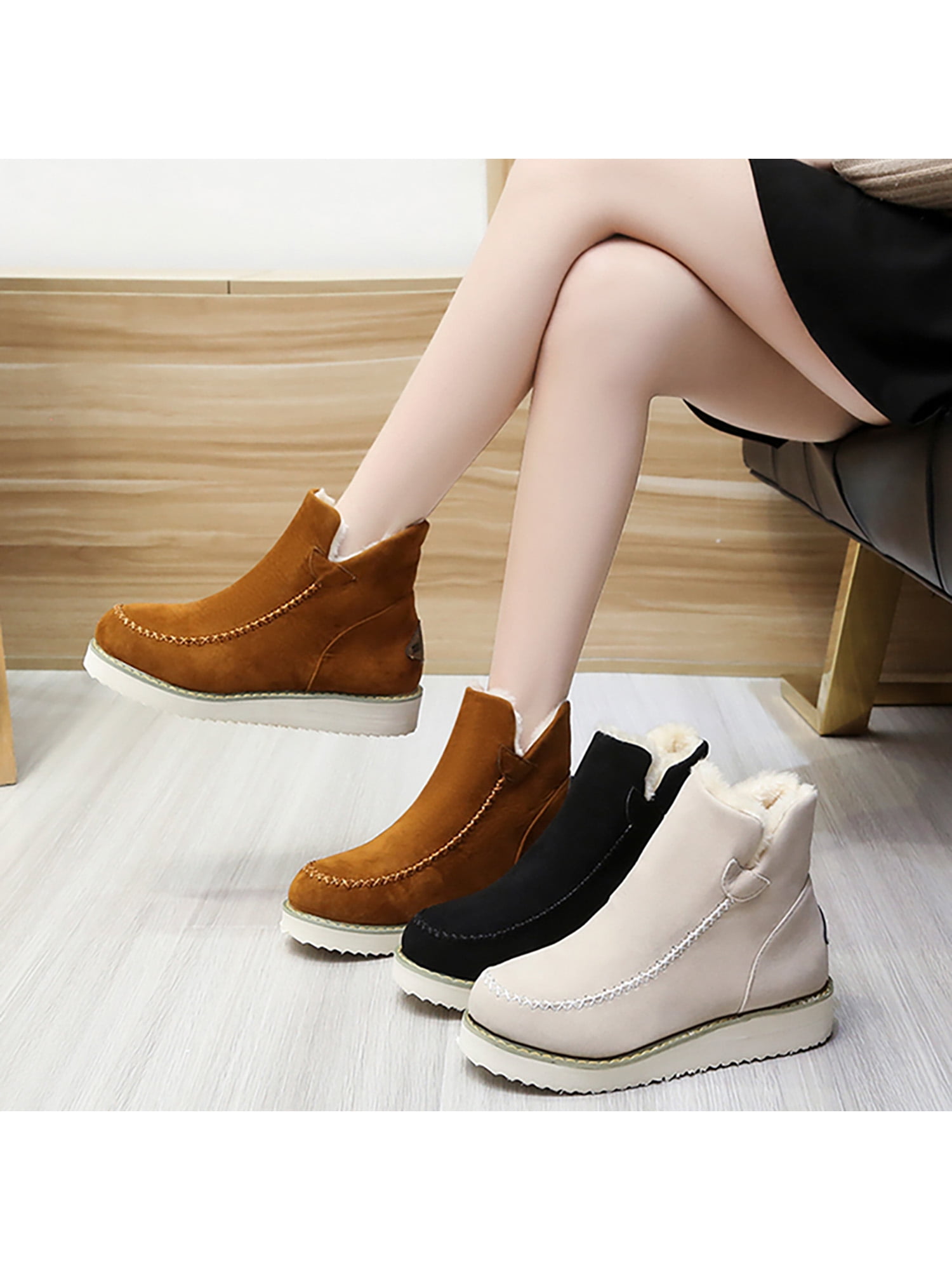 Retro Women Slip-On Ankle Boots Low Heel Casual Shoes Combat Motorcycle Booties 
