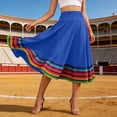 thumbnail image 2 of Flowy Color Block Midi Skirts Women Elastic Waist Bohemian Summer Casual Blue XL, 2 of 4