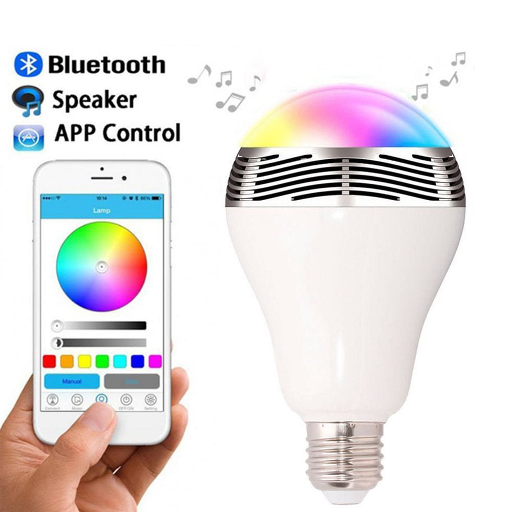 Bluetooth Speaker Led Light Music Player Smartphone App Controlled for home-White Wireless E27 Smart LED Light Bulbs Lamp Lighting with RGB Color Changing