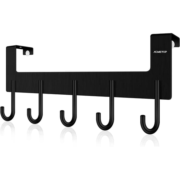 ACMETOP Over The Door Hooks, Over The Door Hanger, Heavy Duty Aluminum Over The Door Towel Rack, Door Hooks for Hanging Coat, Towel, Bag, Robe - 5 Hooks, Brush Finish (Matte Black 1Pcs)