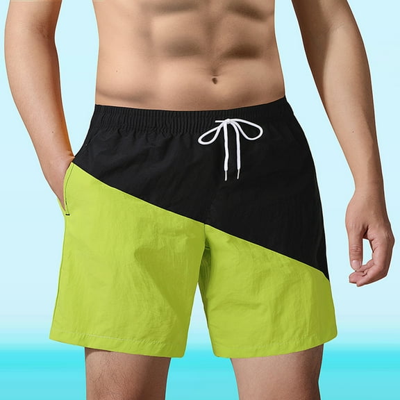 Yaoyar Men's Color Block Drawstring Pocketed Elastic Waist Ocean Surf Swim Trunks Ice Silk Quick Dry Knee-Length TrousersGym Running Shorts,Green,M
