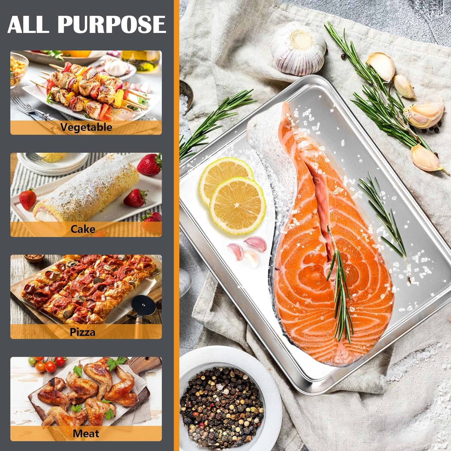 PandaTop Stainless Steel Baking Pans,Cookie Sheet,Toaster Oven Pan,Fruit Pallets,Barbeque Grill Pan(12.2x9.5x0.98inch) 2Pcs,Dishwasher Safe