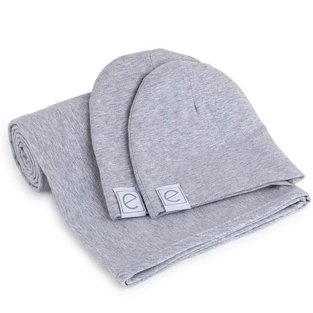UPC: 0857231008752 | Cotton Knit Jersey Swaddle Blanket and 2 Beanie Gift Set Large Receiving Blanket – Heather Grey