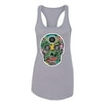 thumbnail image 2 of Day Of The Dead Calavera Skull Colorful Trippy | Womens Pop Culture Jersey Racerback Tank Top, Heather Grey, Large, 2 of 4