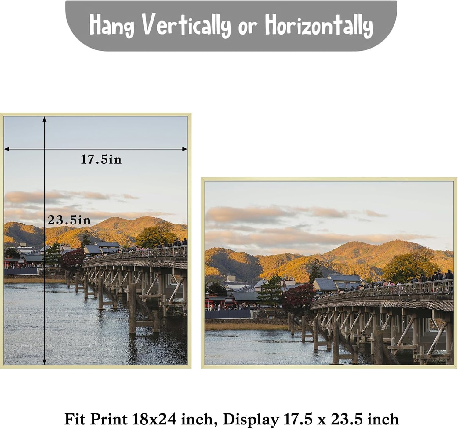 Frametory, 18x24 Aluminum Picture Frame, Real Glass Front, Display 18 x 24 Photo for Wall, 18 by 24 Poster Frame, Hook for Horizontal/Vertical Mount (Gold 4 PACK)