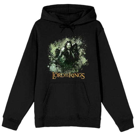 Lord Of The Rings Aragorn Ink Splash Forest Adult Black Long Sleeve Hooded Sweatshirt-Medium