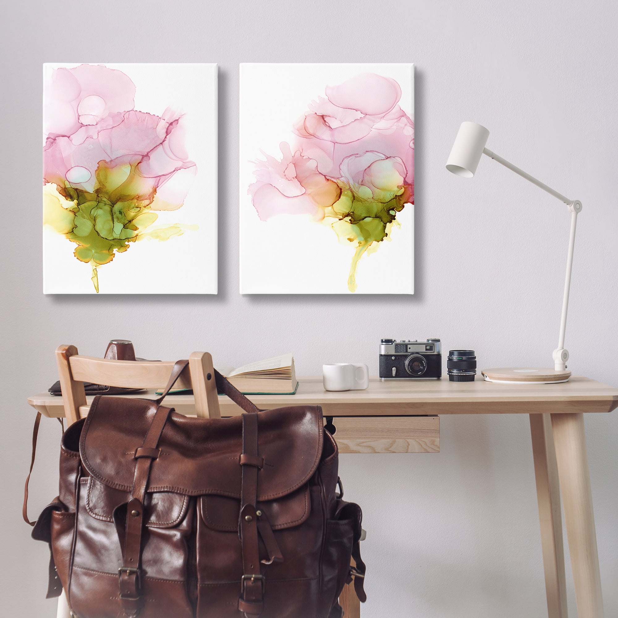Stupell Industries Blooming Pink Ink Blossom Abstract Painting Wrapped Canvas Art Print Wall Art, 24 x 36, Set of 2