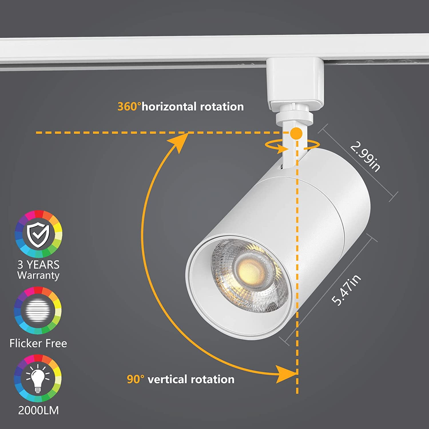VANoopee 3-Color 20W H Track Lighting Heads Dimmable No Flicker Bright LED Track Lighting Fixtures for Accent Task Retail Kitchen Ceiling Track Light H Type Pack of 4 - CRI90+ 36° 2000lm White