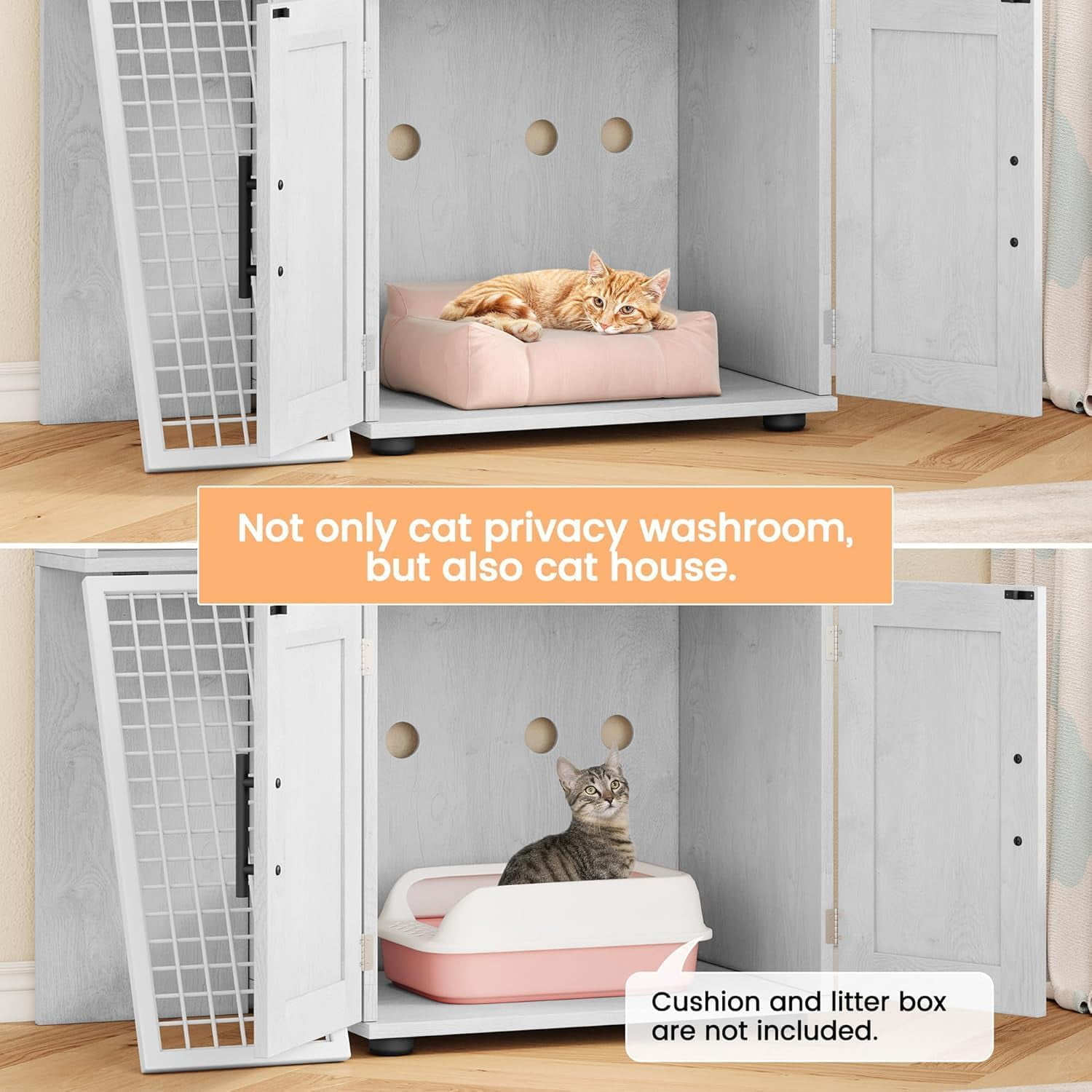Modern Villa Litter Box Enclosure with Platform – Double Layer Hidden Furniture for Indoor Cats, Washroom Cat House with Ladder, 33.5" L x 17.9" W x 41.9" H, Stylish Enclosed Cat Litter Box