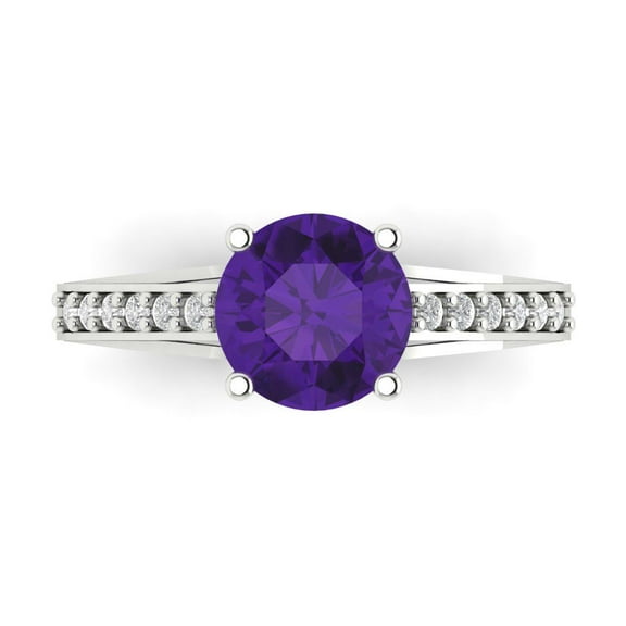 Solitaire with Accents Engagement Ring for Women - 2.21ct Natural Amethyst in 18K White Gold Promise Ring