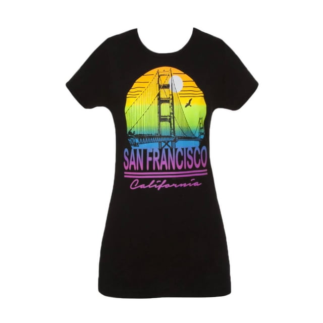 Cali T-Shirt à Manches Courtes pour Femmes - San Francisco Golden Gate - 2TG Noir